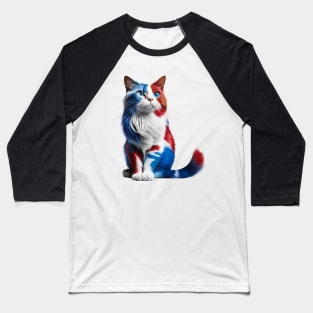 [AI Art] Red, blue and white fluffy Kitty Cat Baseball T-Shirt